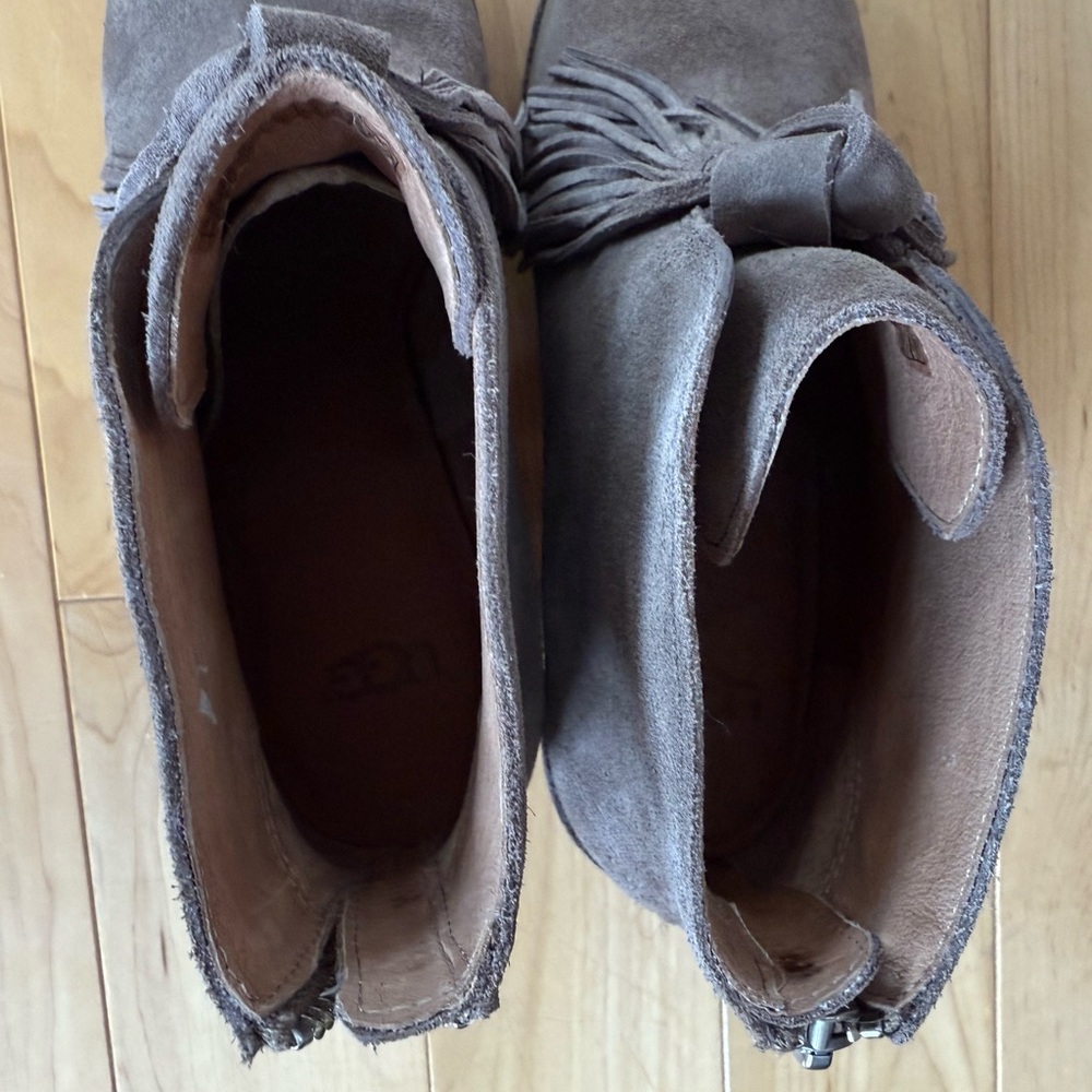 UGG Corin gray suede fridge tassel ankle booties, size 6.5 - Picture 9 of 12